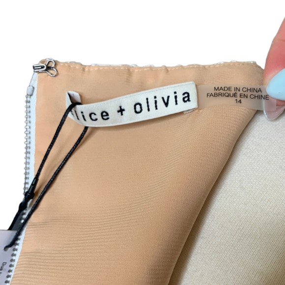 NWT Alice + Olivia Women White Floral Lace Clyde Short Dress Size 14 Round Neck - Picture 5 of 12